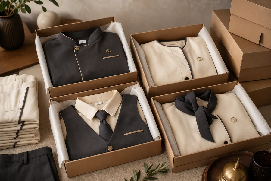 Hotel uniform program garments packed by location