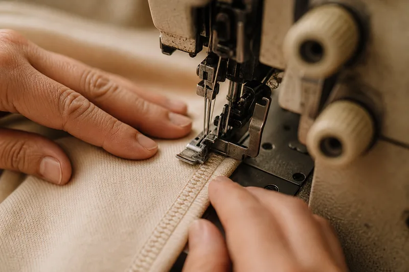 Close-up of flatlock stitching on a knit garment