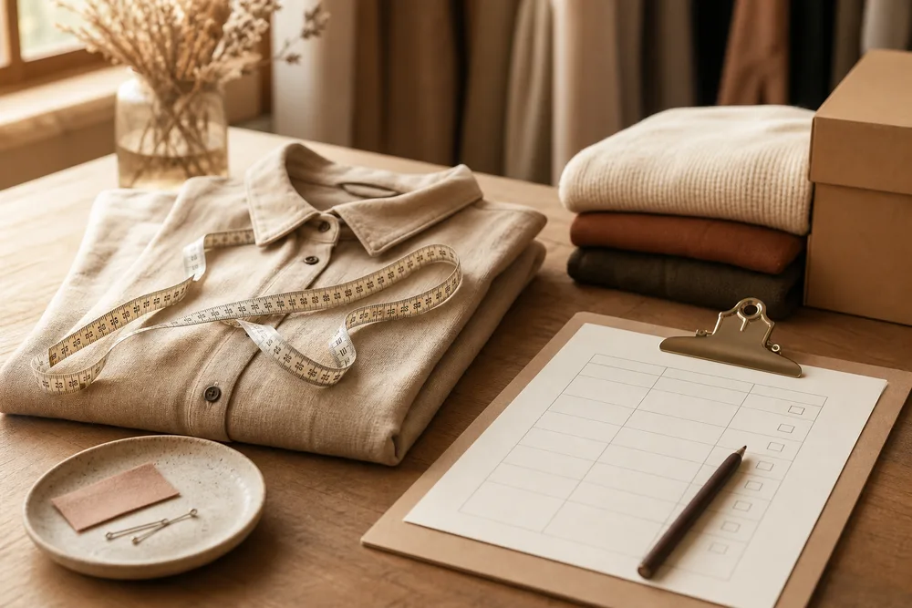 Final garment inspection desk with measurement checks