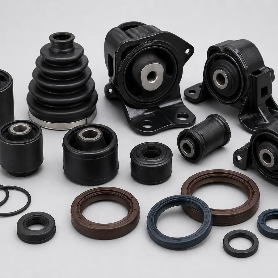 Rubber bushings, engine mounts, CV boots and oil seals