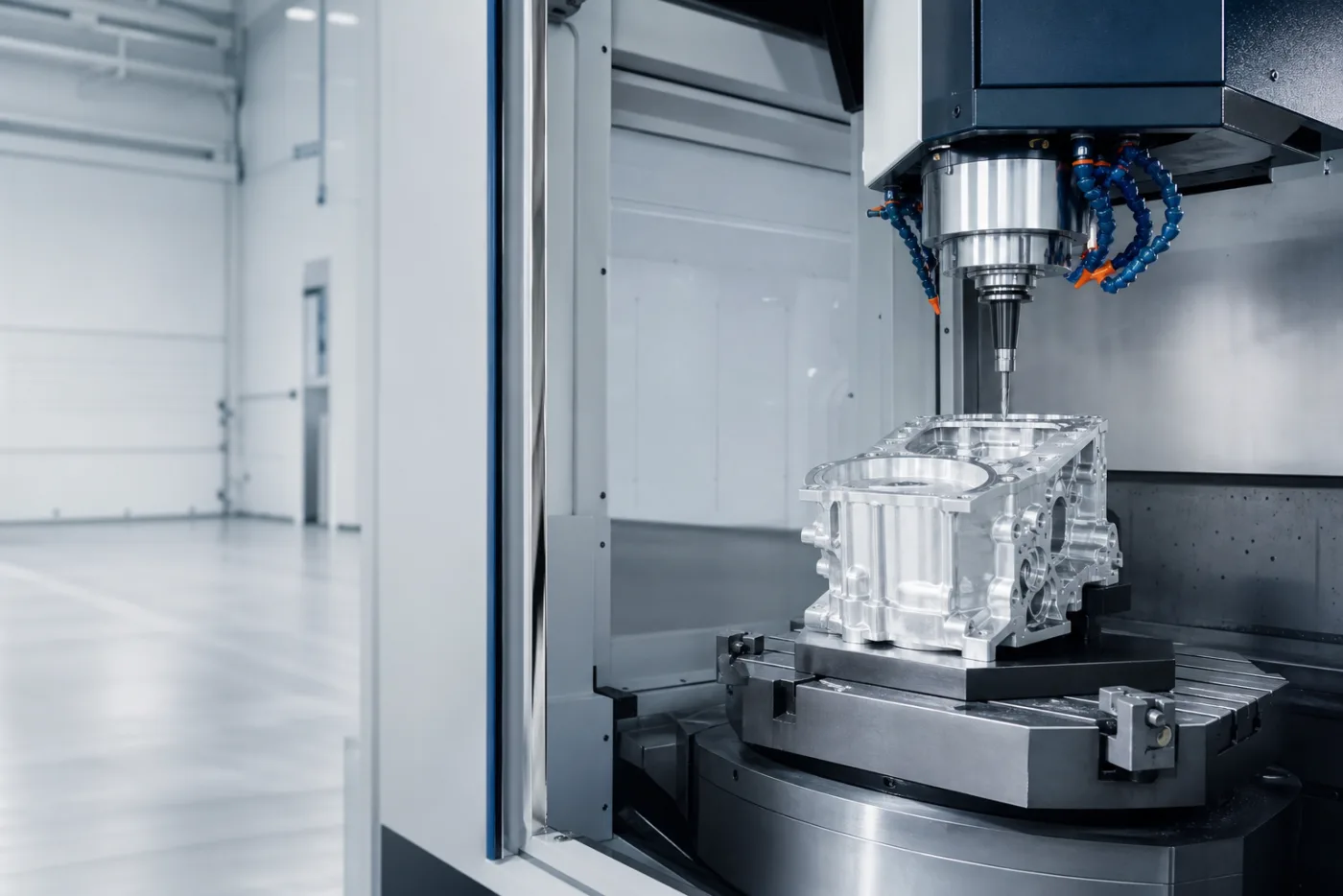 CNC machining center manufacturing aluminum component