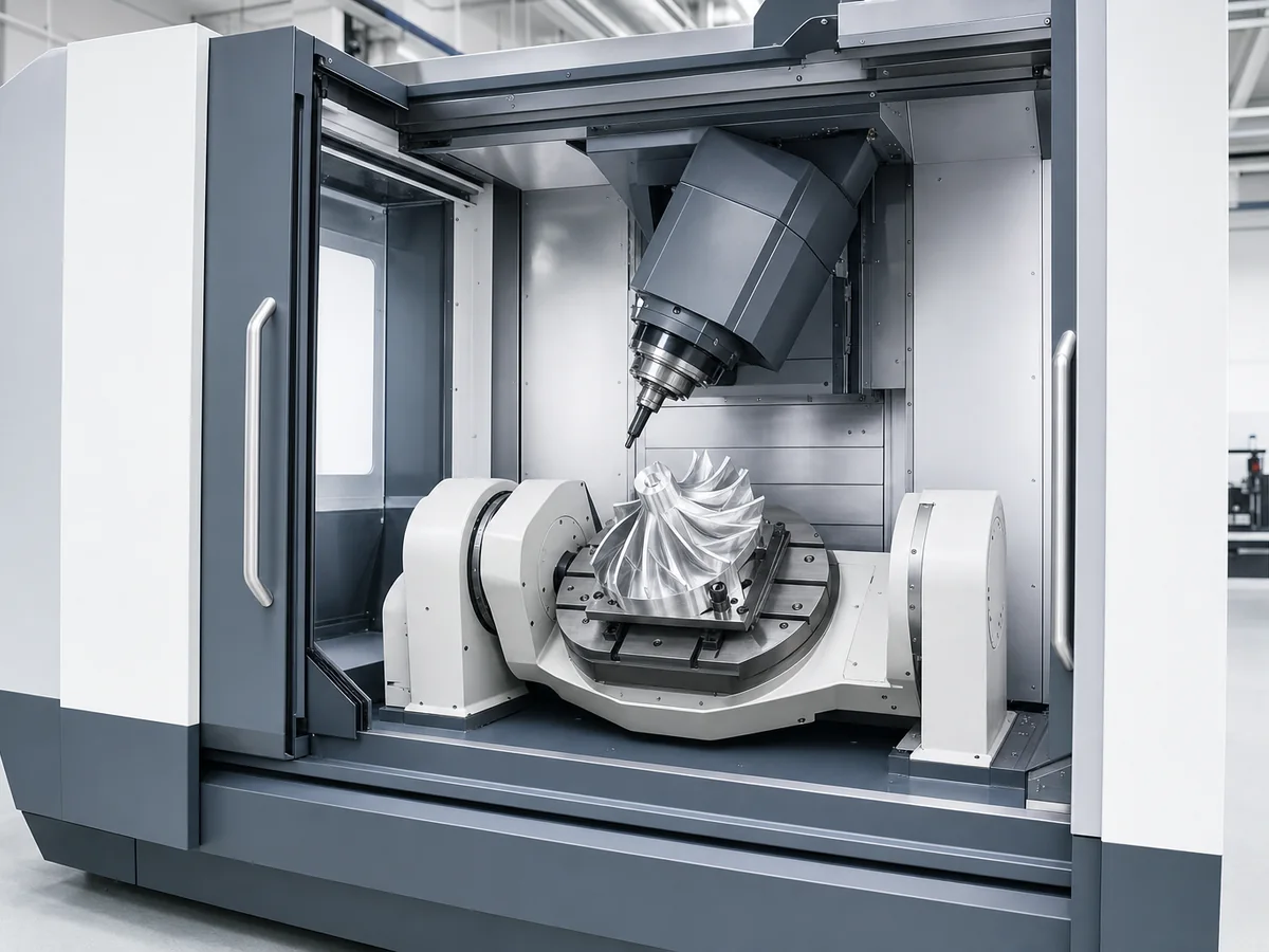 AM-U650 5 axis CNC machine cutting an aluminum impeller