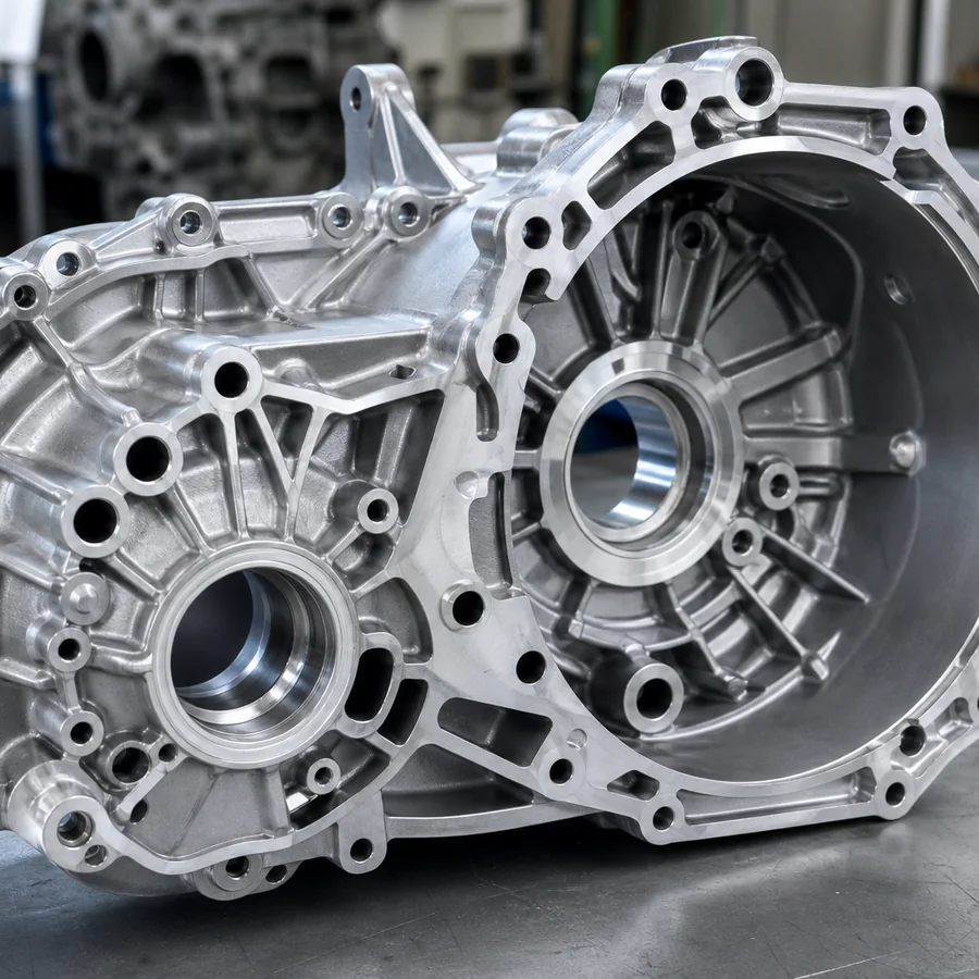 Machined aluminum gearbox housing