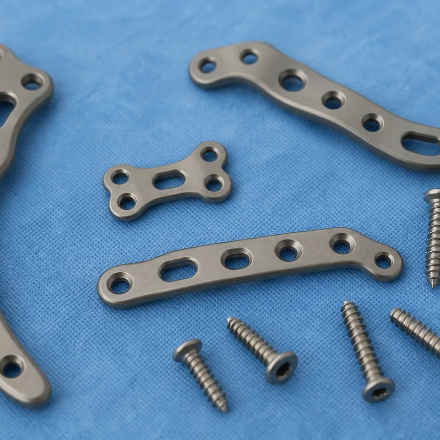 Machined titanium bone plates and screws