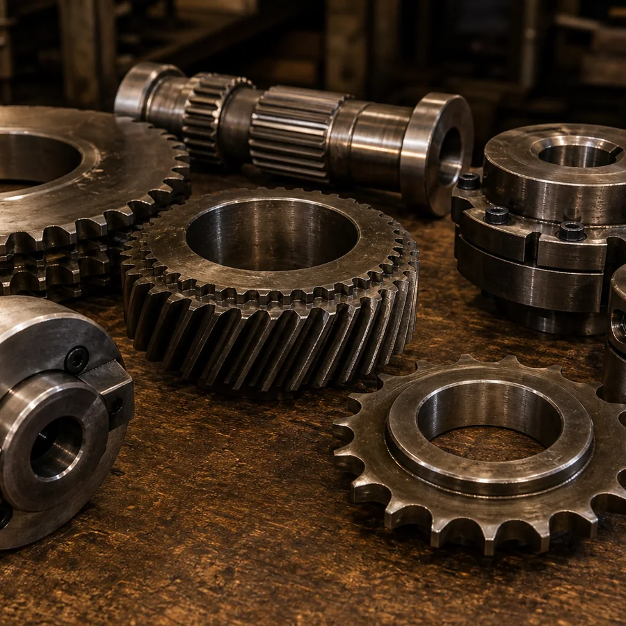 Machined steel gears, sprockets and couplings for industrial equipment