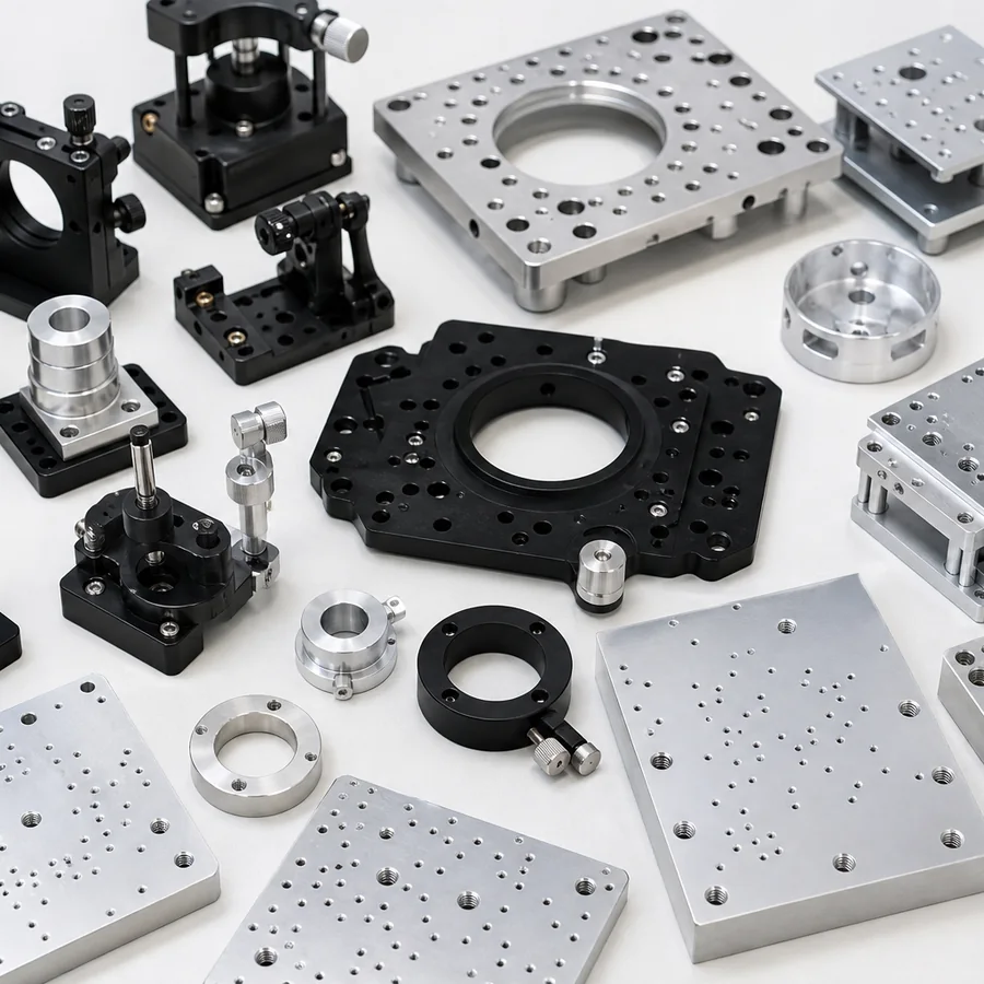 Machined optical mounts and semiconductor fixture plates