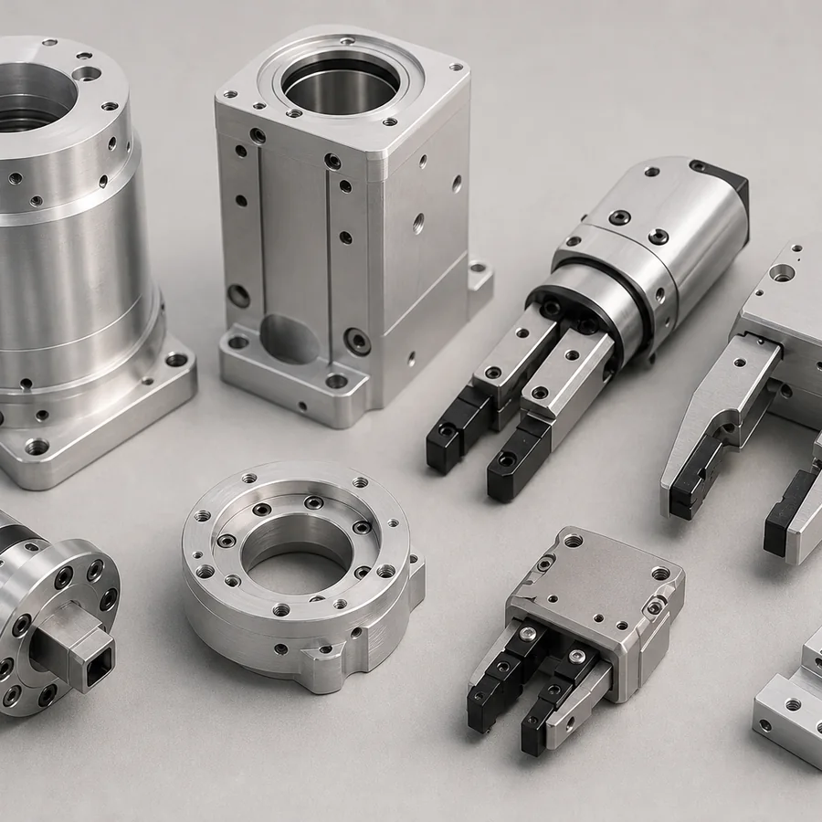 Machined aluminum robotic actuator housings and gripper parts