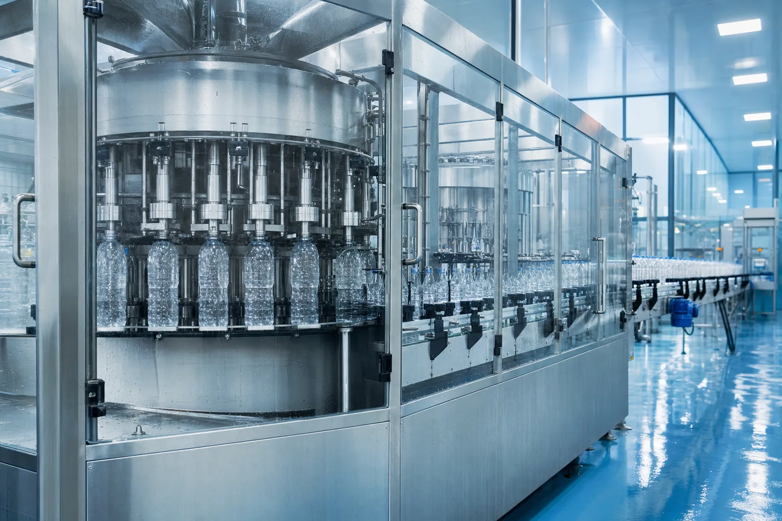Rotary monoblock water bottling machine filling PET bottles