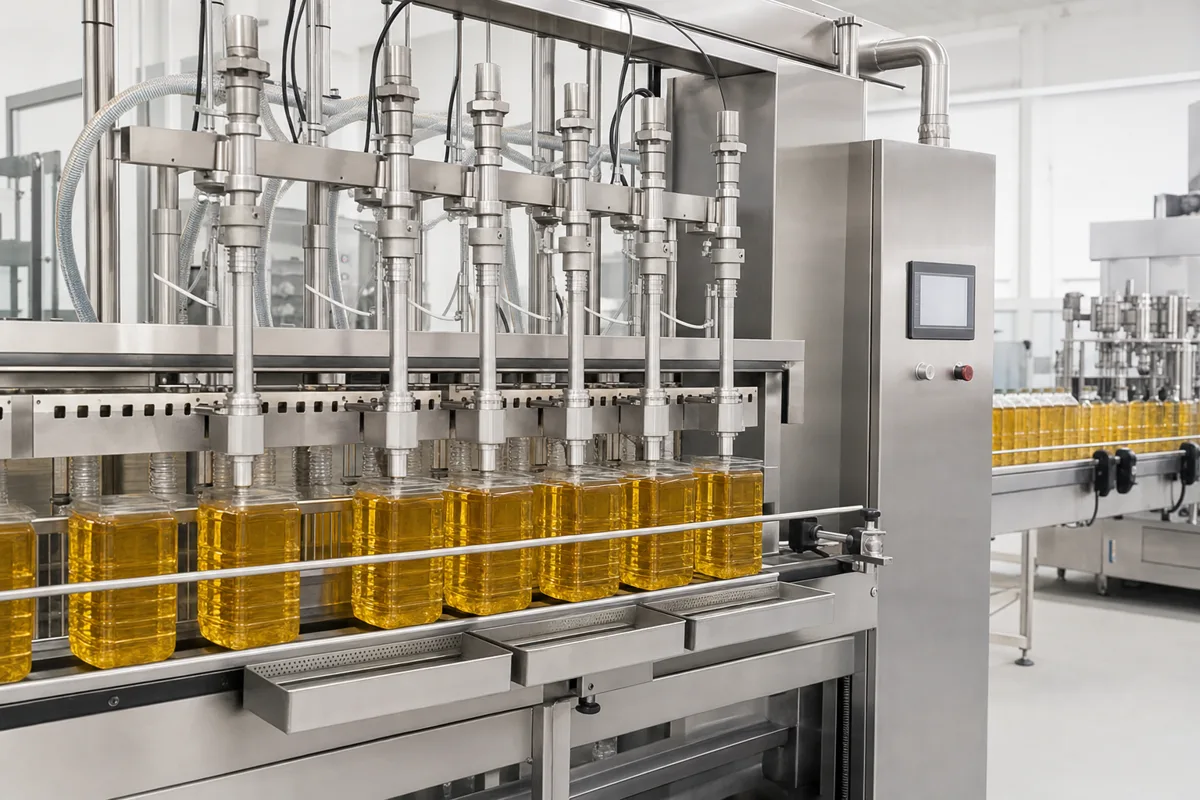 Automatic oil filling machine with square PET bottles