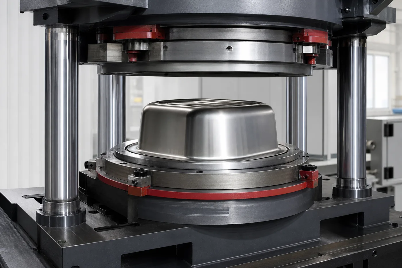 Deep drawing hydraulic press forming a stainless steel shell