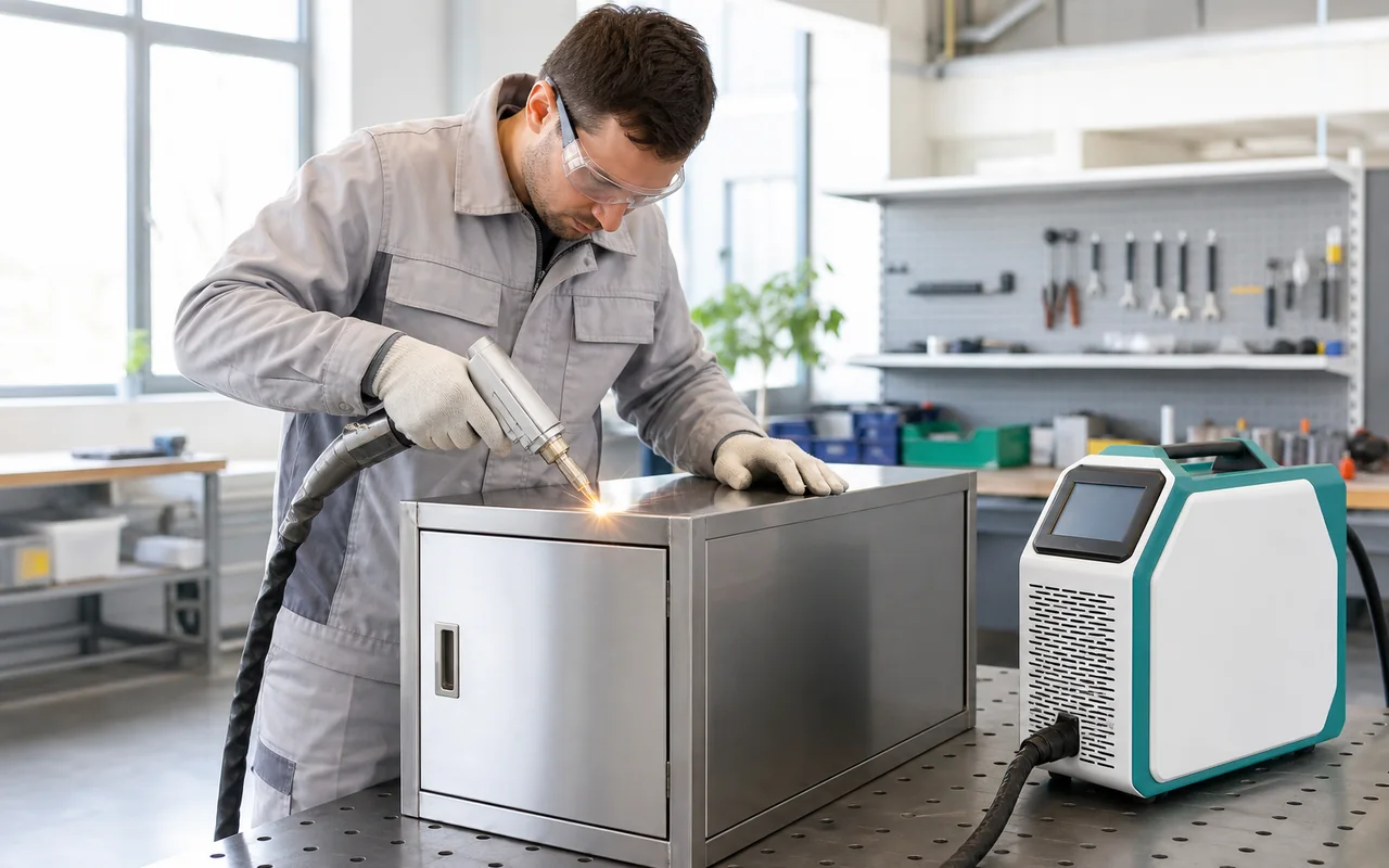 Handheld fiber laser welding machine with wire feeder