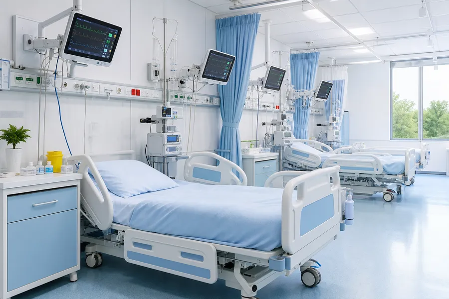 Hospital ICU ward with monitoring equipment
