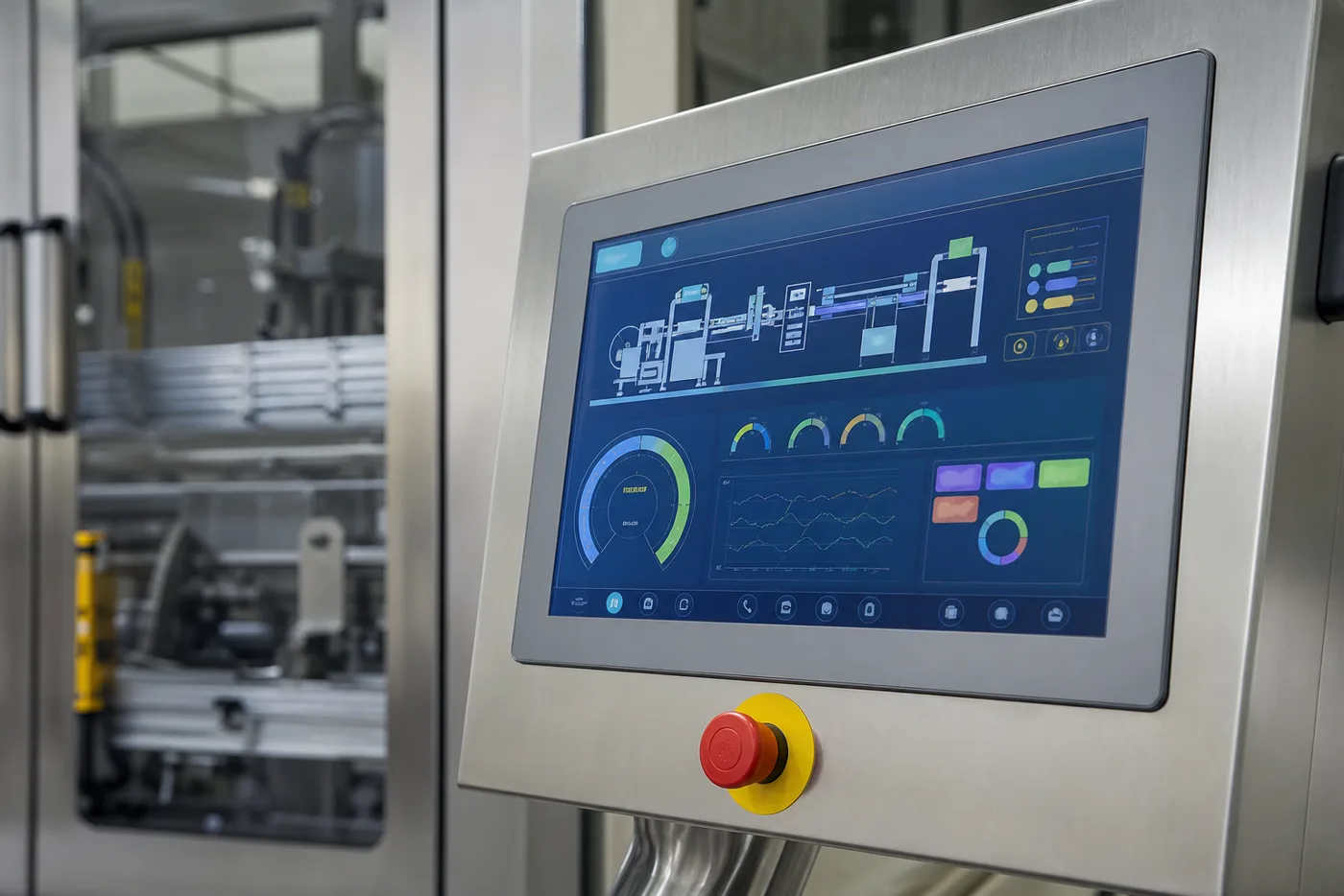 HMI touch screen control panel on a packaging machine