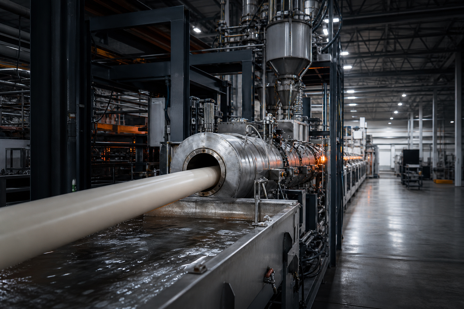 Plastic extrusion production line in factory