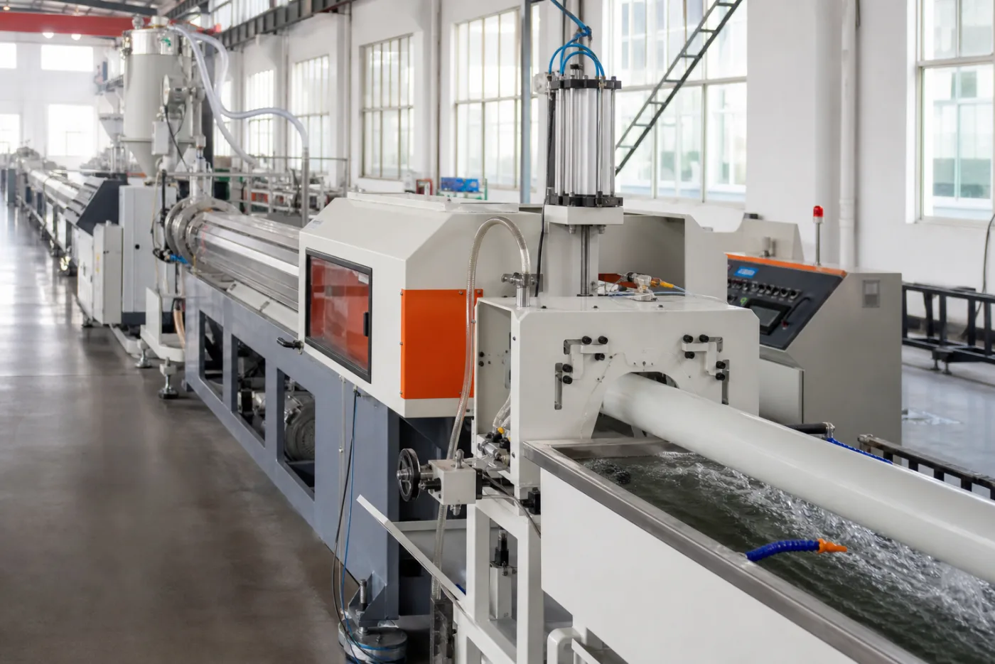 Plastic pipe extrusion line