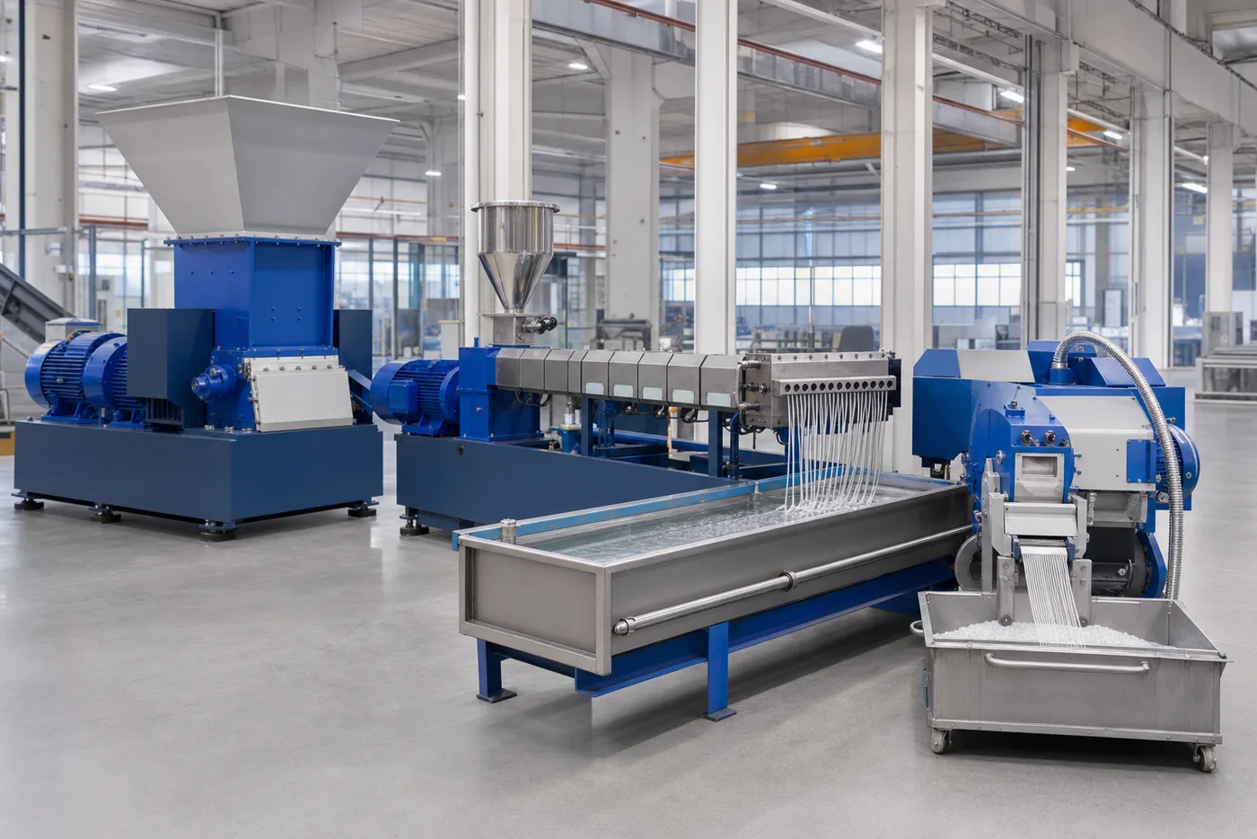 Rigid plastic granulating pelletizing line
