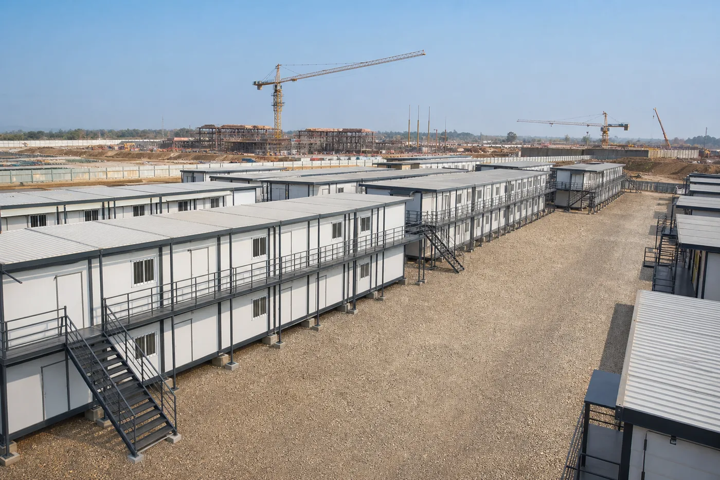 Prefab container house worker camp on construction site