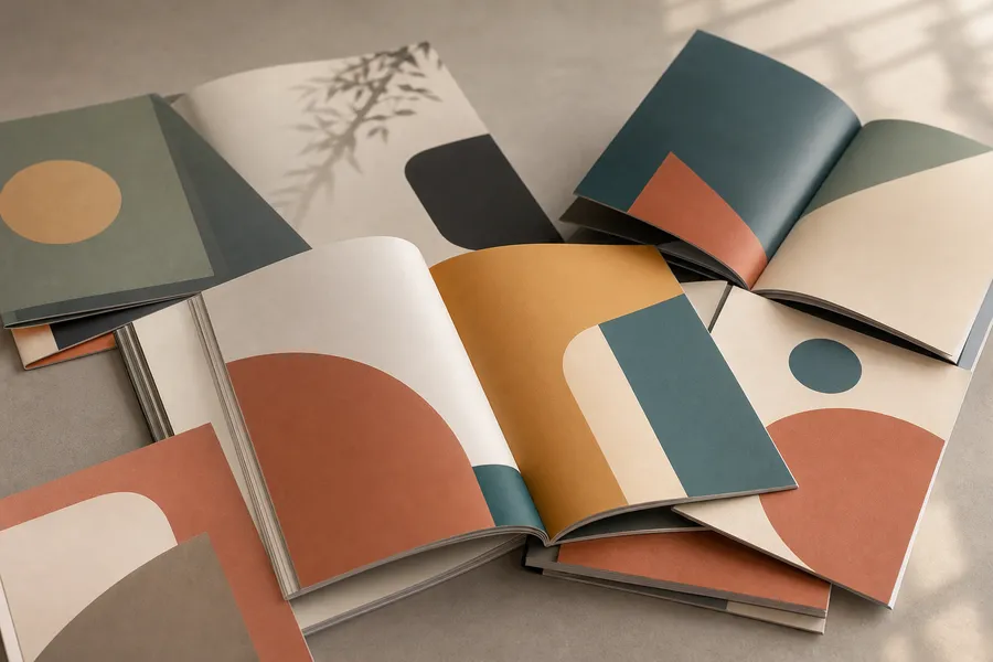 Stack of printed brochures and magazines