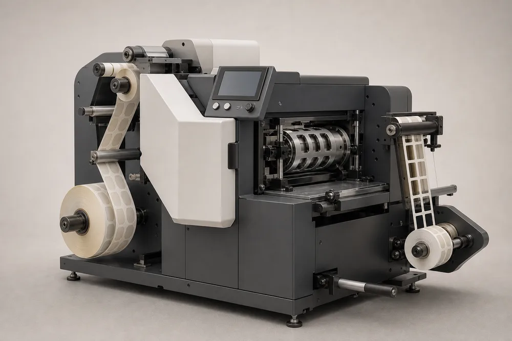 Rotary die cutting machine for printed labels