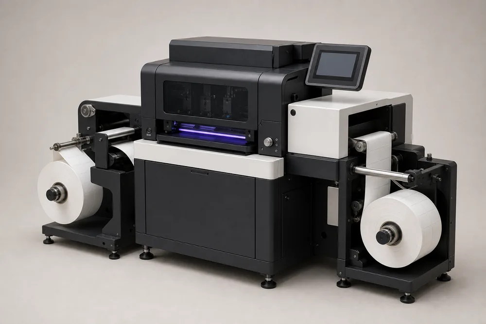 Digital UV inkjet label printing machine with roll stands