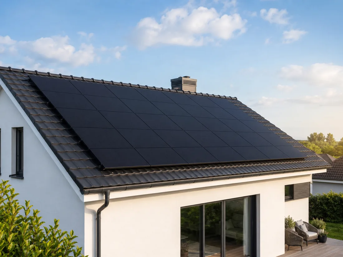 All-black solar panels on a residential tiled roof