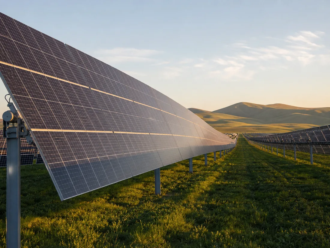 Bifacial solar panels on trackers at a utility ground mount site