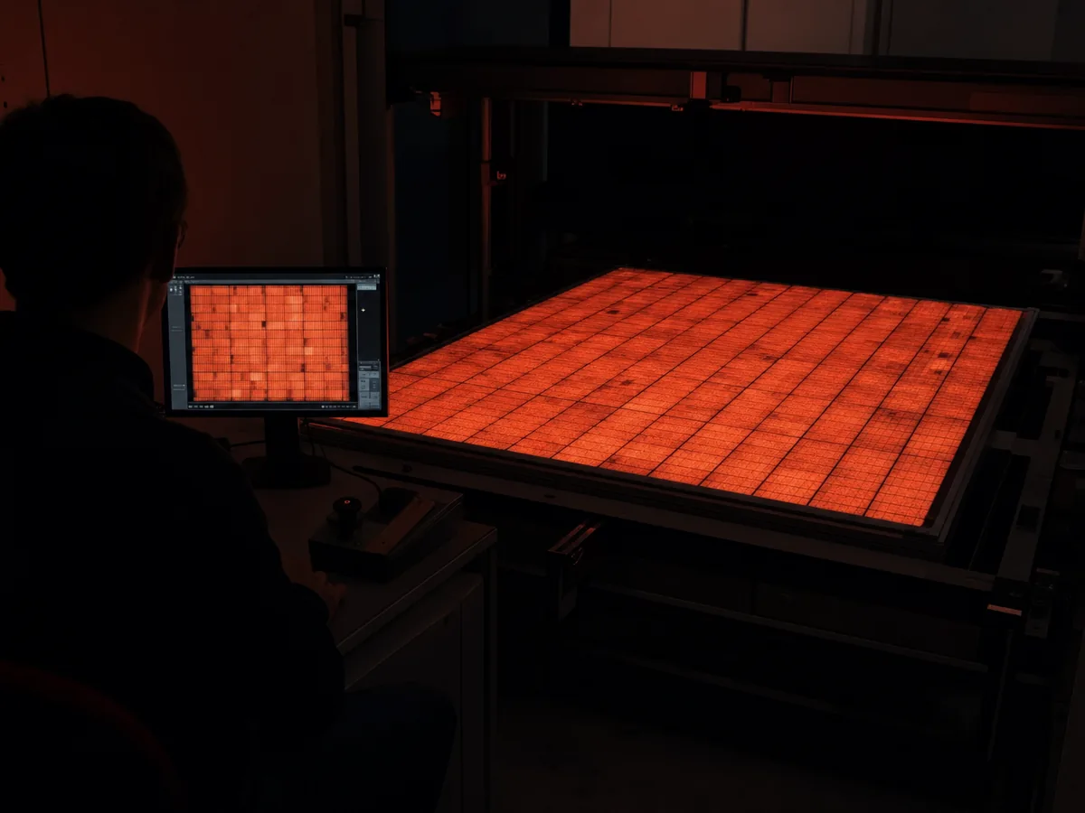 EL electroluminescence inspection of a solar module in a dark test room
