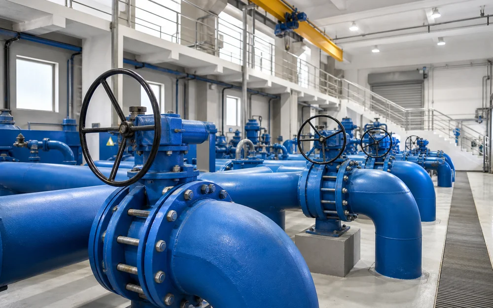 Butterfly valves in a water treatment pump station