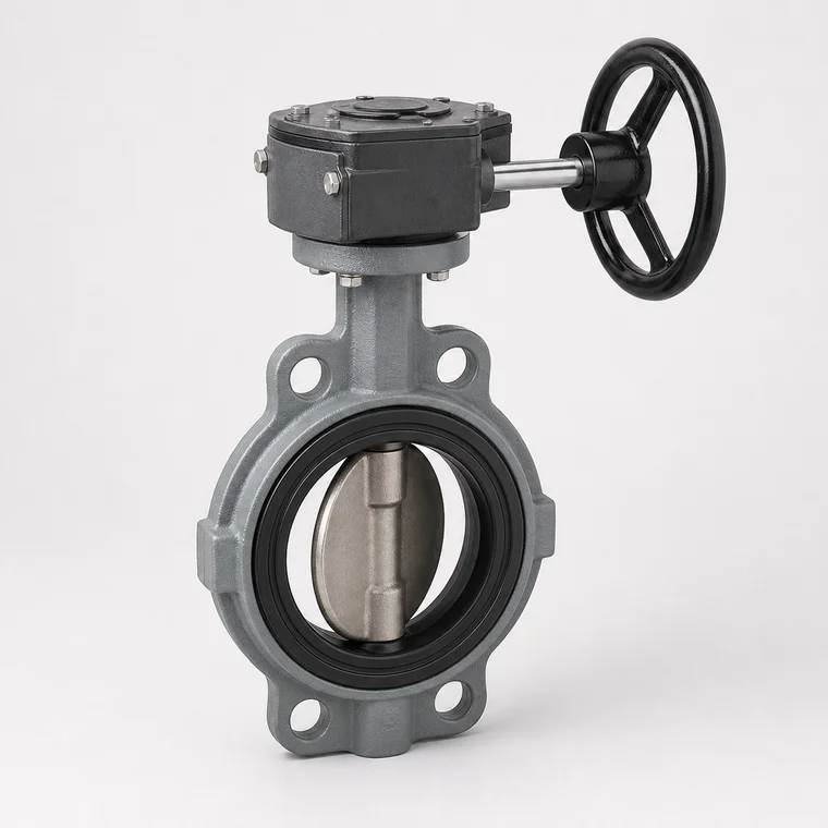 Wafer butterfly valve with gear operator