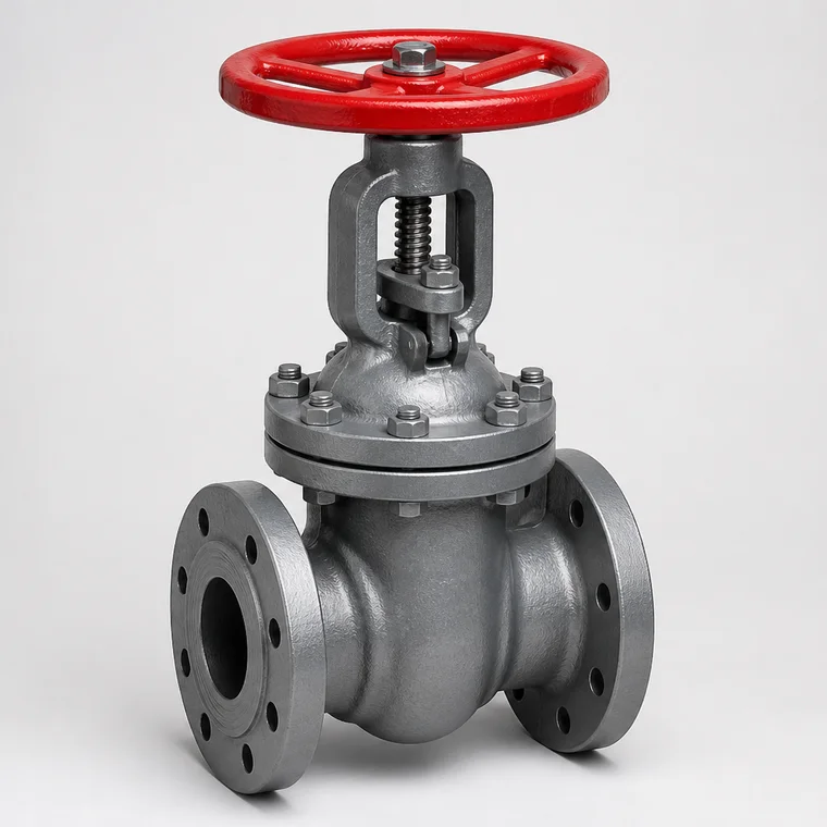 Cast steel gate valve with red handwheel