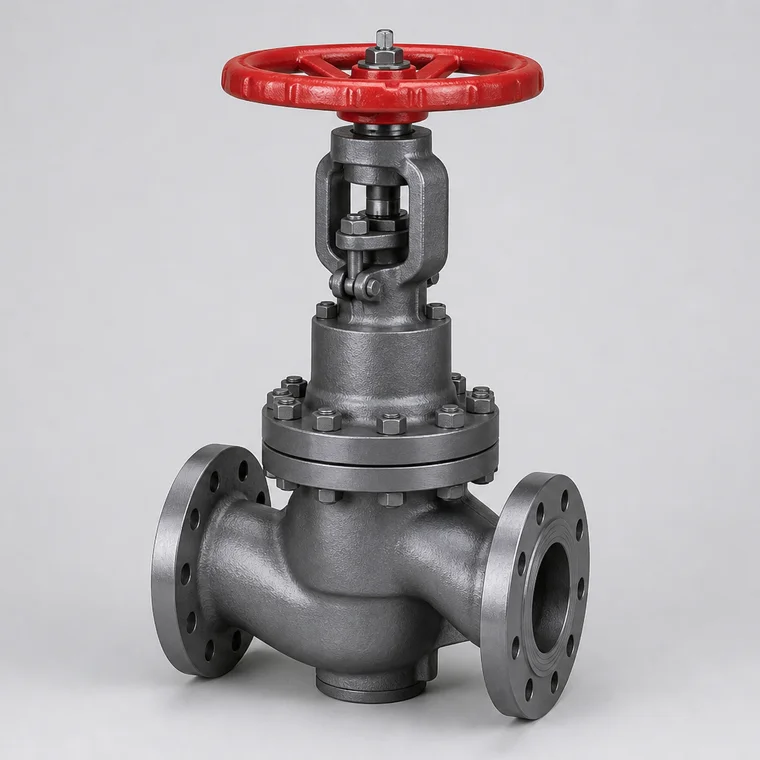 Cast steel globe valve with red handwheel