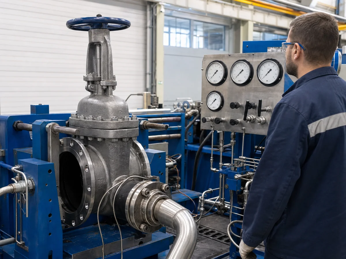 Gate valve on hydrostatic pressure test bench